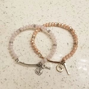 💕 2 Pretty Guess Slip On Beaded, Rhinestone Charm Bracelets